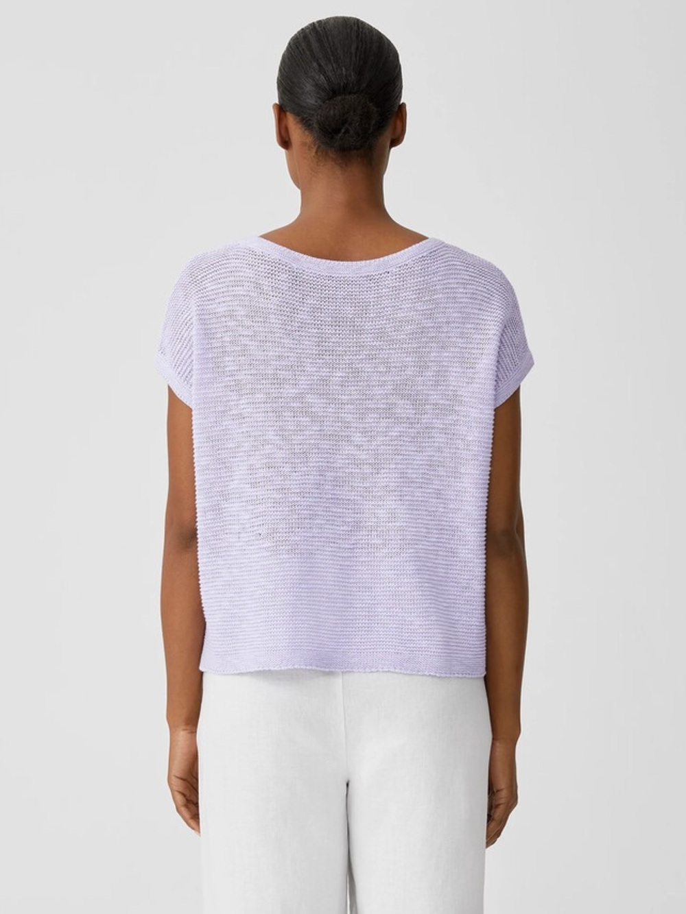 Eileen Fisher Organic Linen Cotton Slub Box Top Med Lilac Knit Casual Coastal - Picture 3 of 11